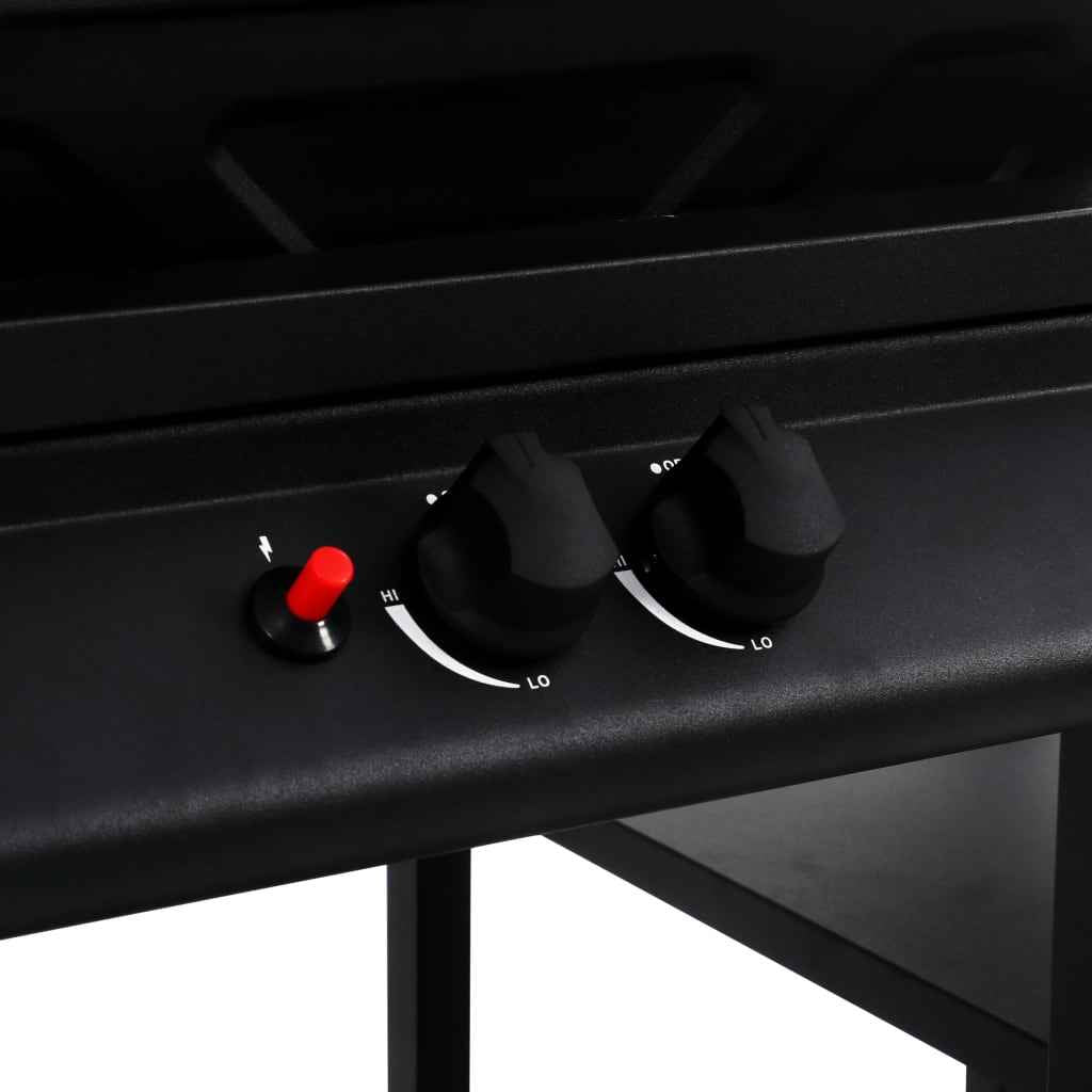 vidaXL Grelhador/BBQ a gás com mesa de apoio 3 prateleiras preto