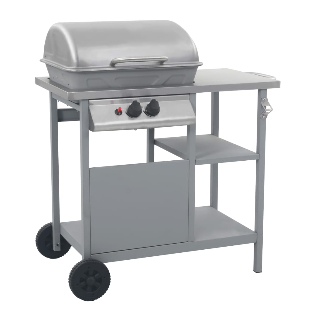vidaXL Grelhador/BBQ a gás com mesa de apoio 3 prateleiras preto