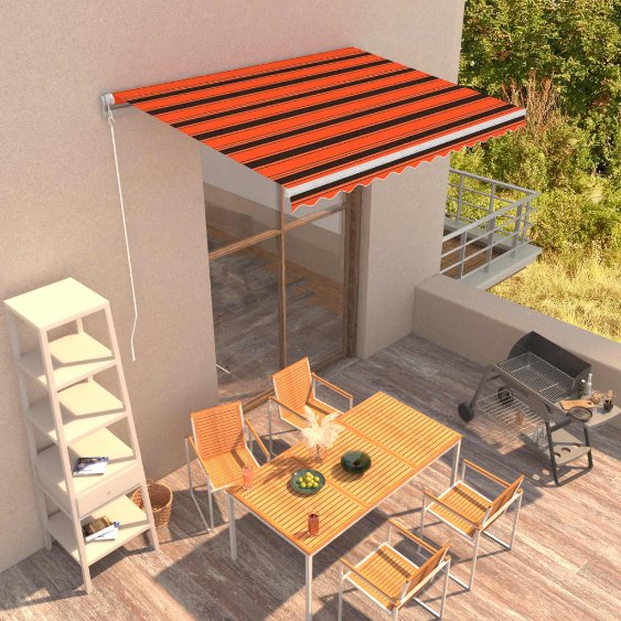 vidaXL Toldo retrátil manual 300x250 cm laranja e castanho