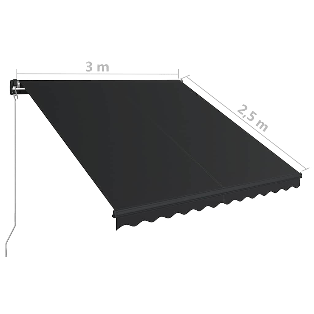 vidaXL Toldo retrátil manual c/ LED 300x250 cm antracite