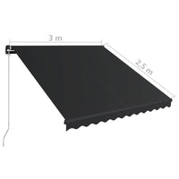 vidaXL Toldo retrátil manual c/ LED 300x250 cm antracite