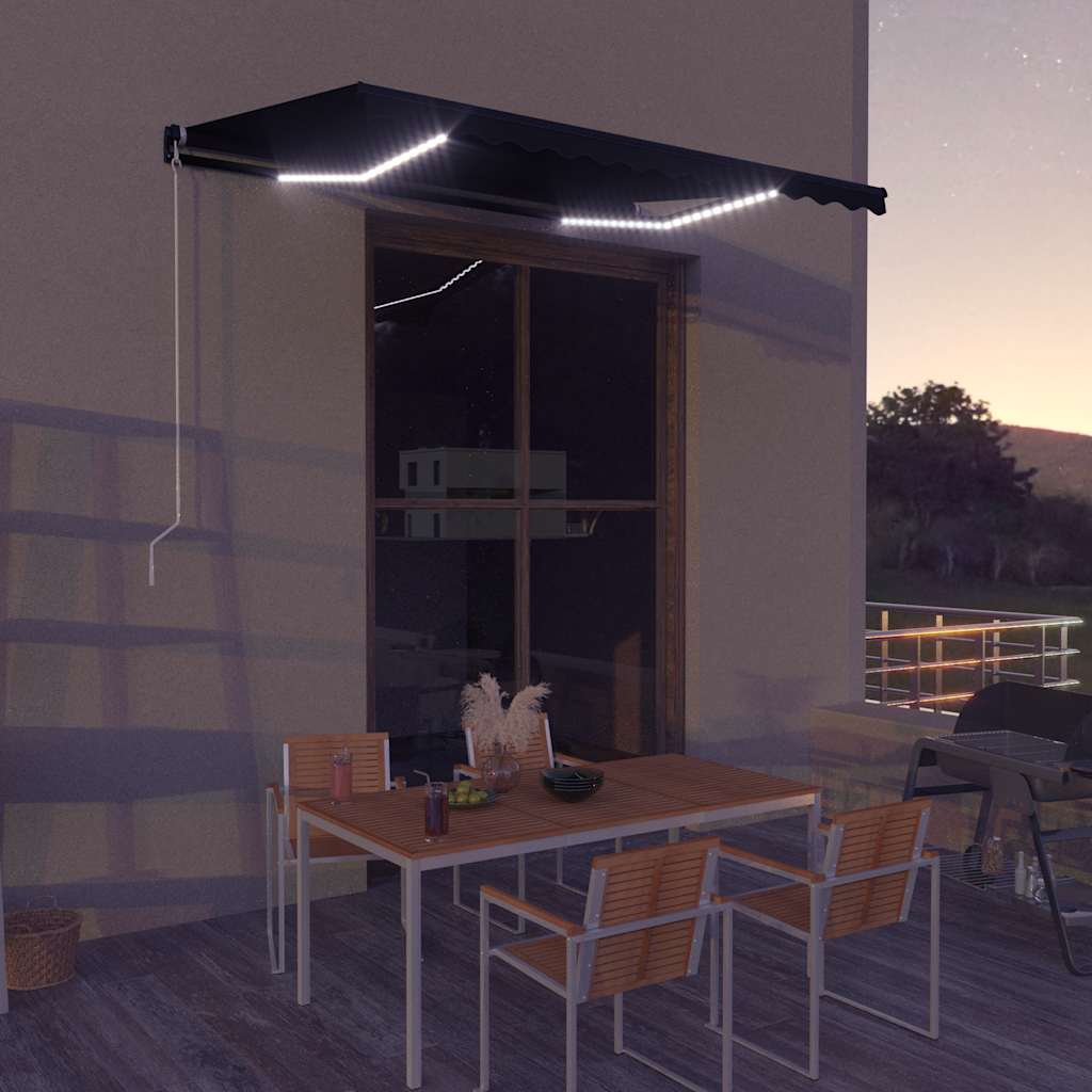 vidaXL Toldo retrátil manual c/ LED 300x250 cm antracite
