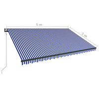 vidaXL Toldo com sensor de vento e LED 500x300 cm azul e branco