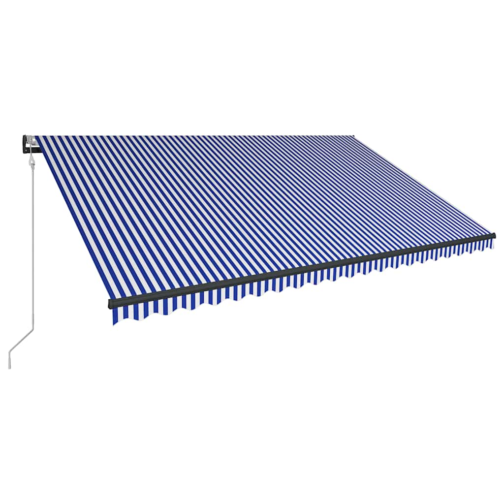 vidaXL Toldo com sensor de vento e LED 500x300 cm azul e branco