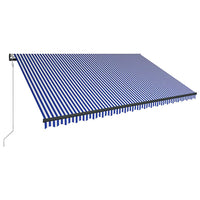 vidaXL Toldo com sensor de vento e LED 500x300 cm azul e branco