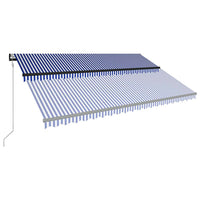 vidaXL Toldo com sensor de vento e LED 500x300 cm azul e branco