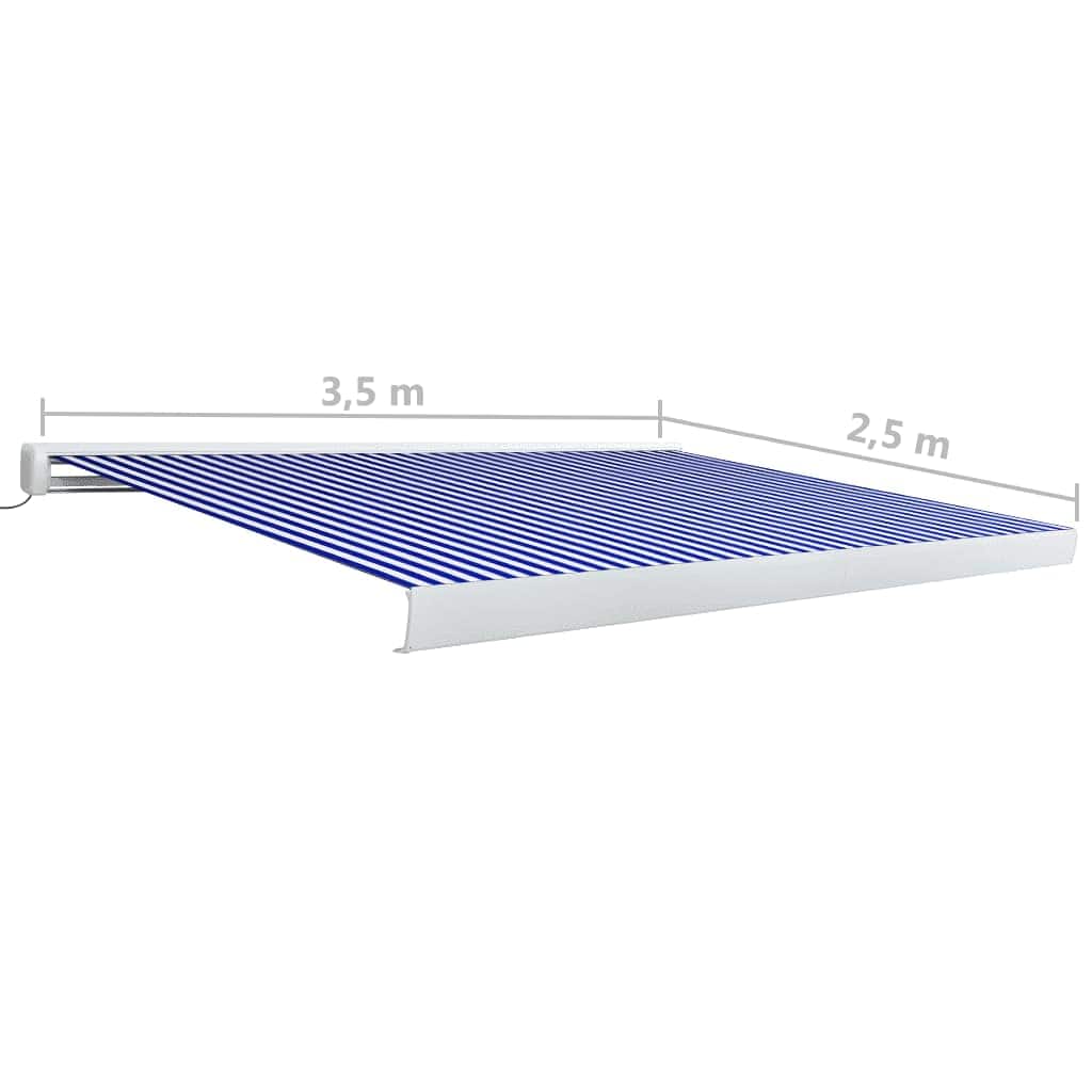 vidaXL Toldo motorizado com caixa 350x250 cm azul e branco