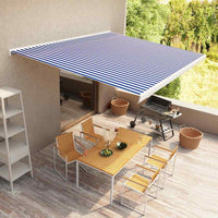 vidaXL Toldo motorizado com caixa 350x250 cm azul e branco