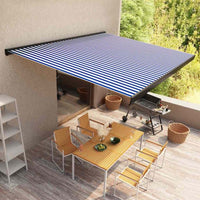vidaXL Toldo motorizado com caixa 350x250 cm azul e branco