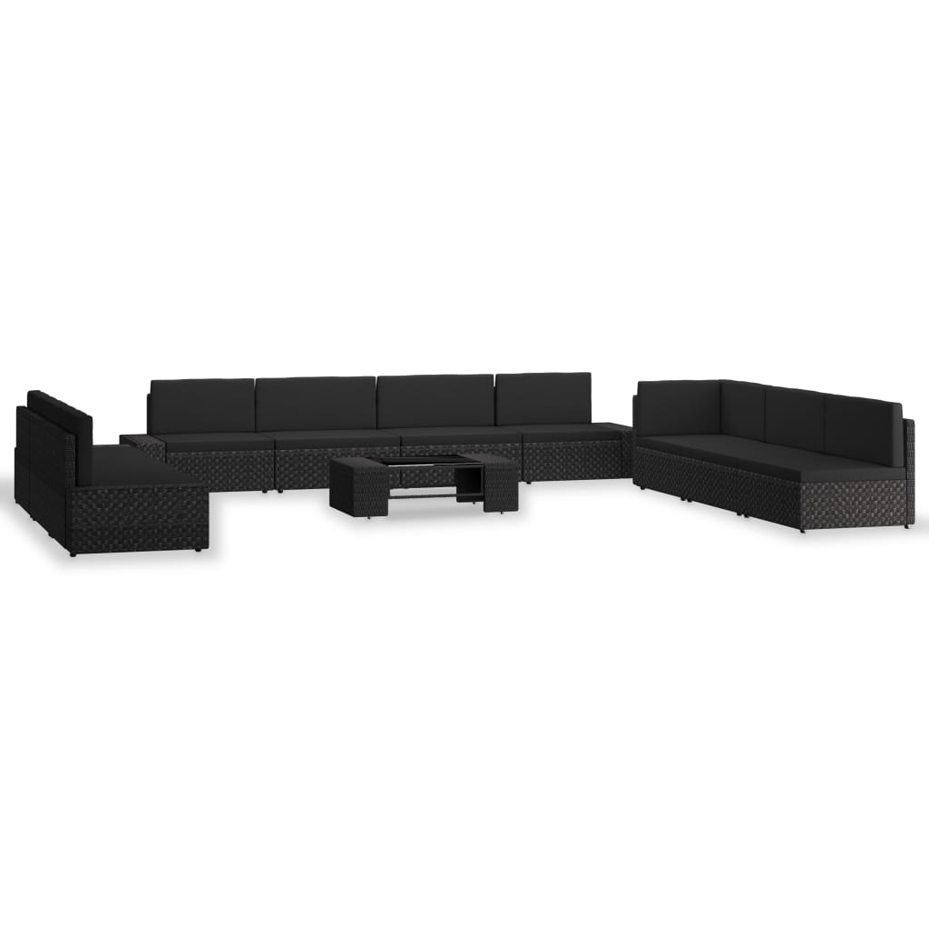 vidaXL 10 pcs conjunto lounge para jardim vime PE castanho