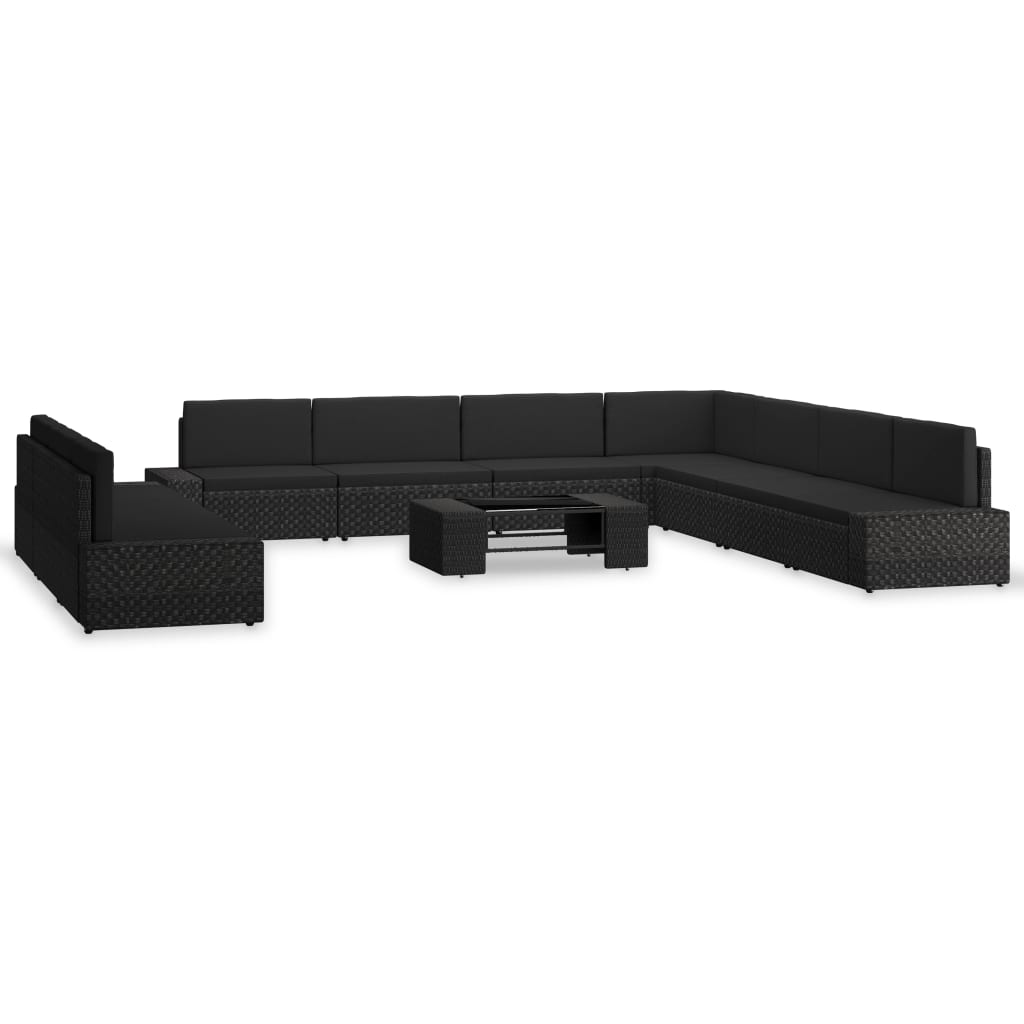vidaXL 10 pcs conjunto lounge para jardim vime PE castanho