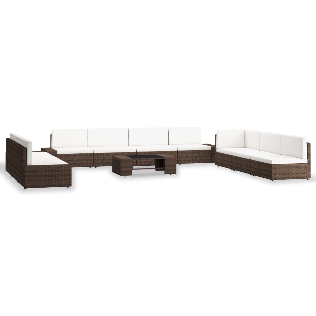 vidaXL 10 pcs conjunto lounge para jardim vime PE castanho