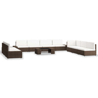 vidaXL 10 pcs conjunto lounge para jardim vime PE castanho