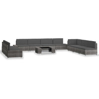 vidaXL 10 pcs conjunto lounge para jardim vime PE castanho