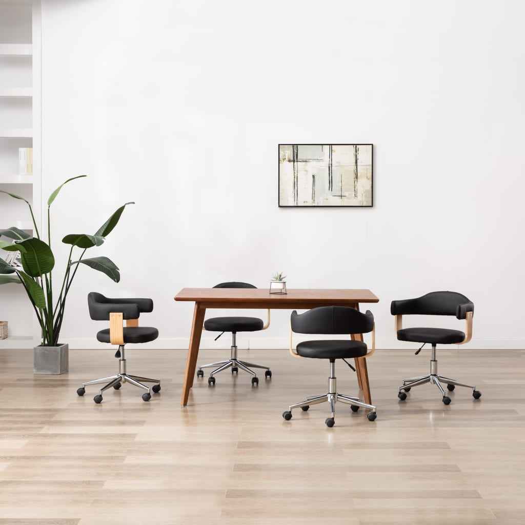 vidaXL Cadeira jantar giratória madeira curvada/couro artificial preto