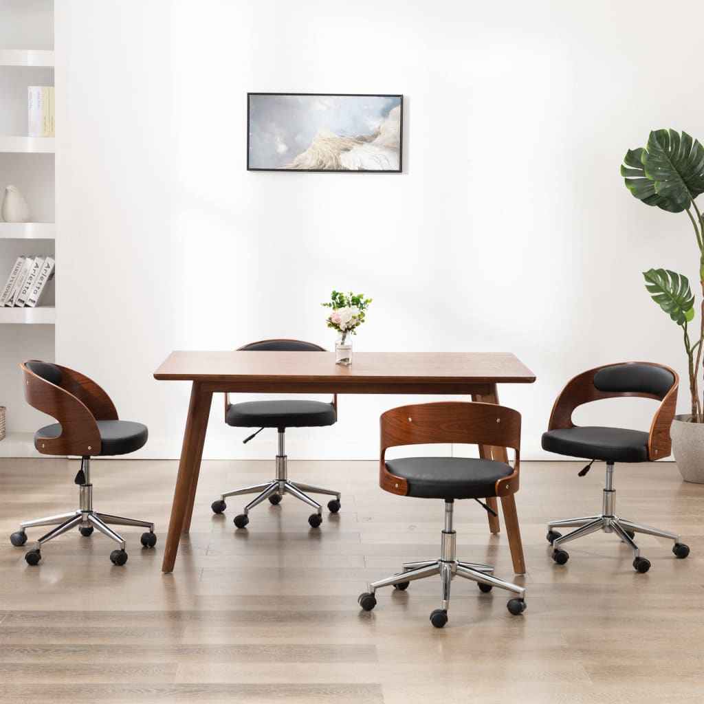 vidaXL Cadeira jantar giratória madeira curvada/couro artificial preto