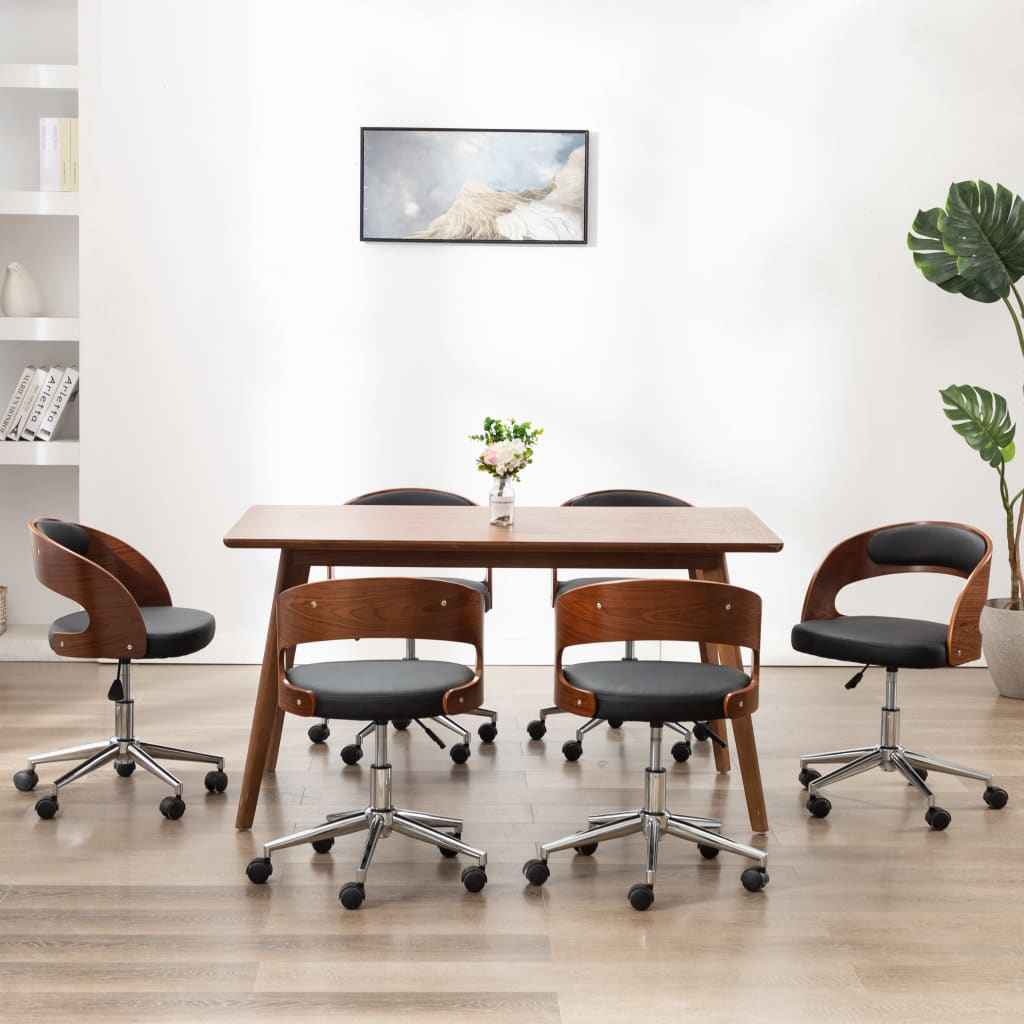 vidaXL Cadeira jantar giratória madeira curvada/couro artificial preto