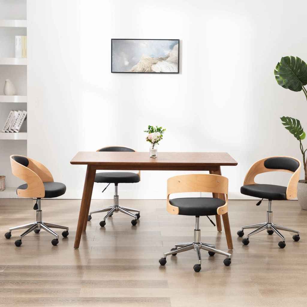 vidaXL Cadeira jantar giratória madeira curvada/couro artificial preto