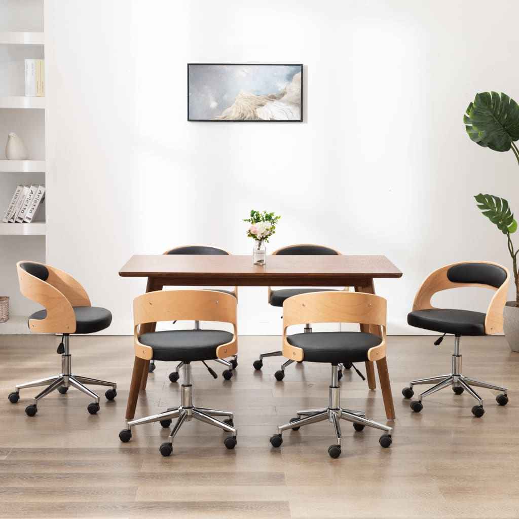 vidaXL Cadeira jantar giratória madeira curvada/couro artificial preto