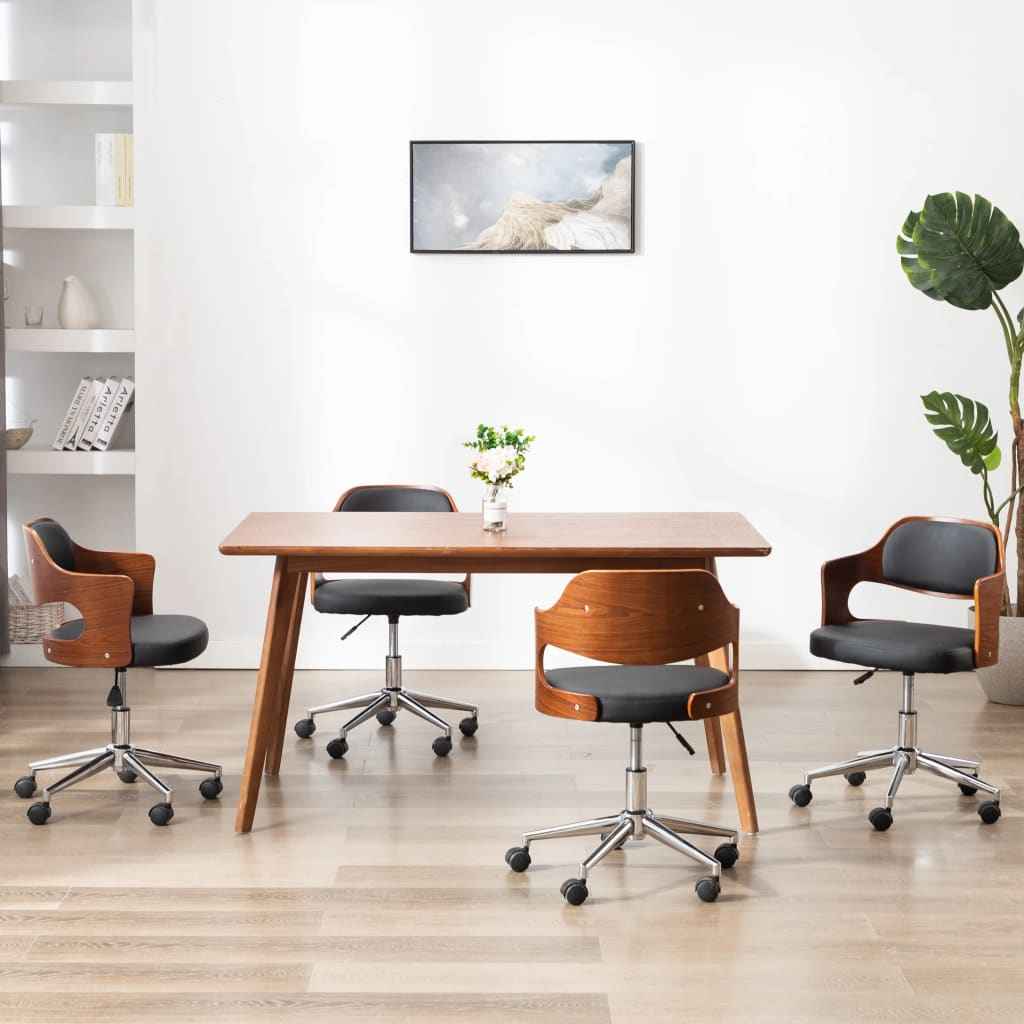 vidaXL Cadeira jantar giratória madeira curvada/couro artificial preto