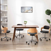 vidaXL Cadeira jantar giratória madeira curvada/couro artificial preto