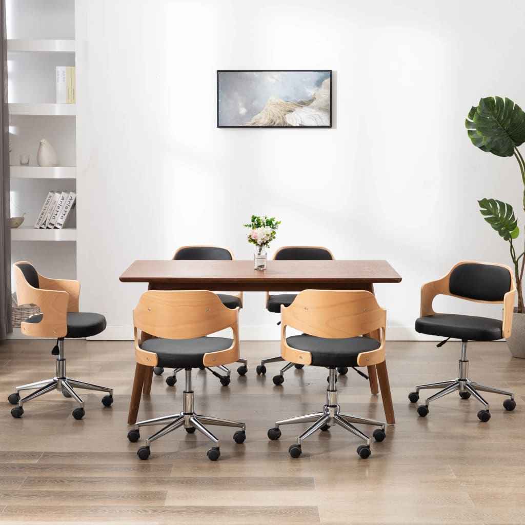 vidaXL Cadeira jantar giratória madeira curvada/couro artificial preto