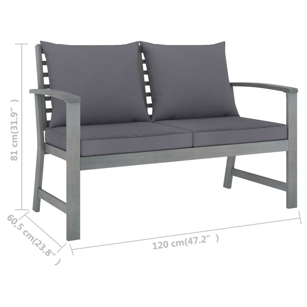 vidaXL 5 pcs conj. lounge jardim c/ almofadões acácia maciça cinzento