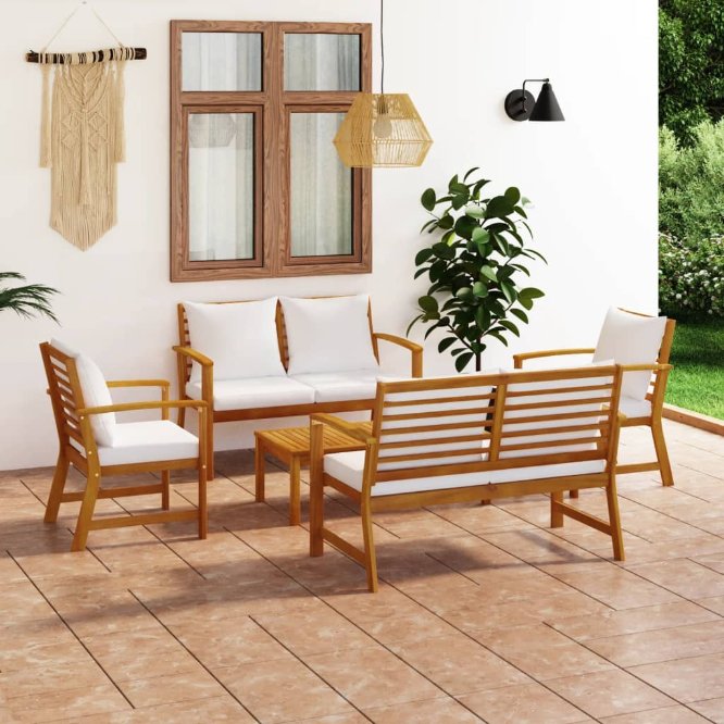 vidaXL 5 pcs conj. lounge jardim c/ almofadões acácia maciça cinzento