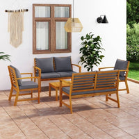 vidaXL 5 pcs conj. lounge jardim c/ almofadões acácia maciça cinzento