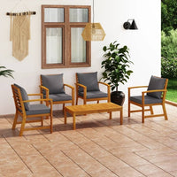 vidaXL 5 pcs conj. lounge jardim c/ almofadões acácia maciça cinzento