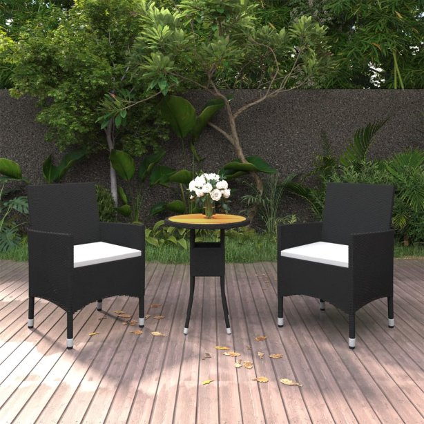 vidaXL 3 pcs conjunto de jantar para jardim vime PE preto