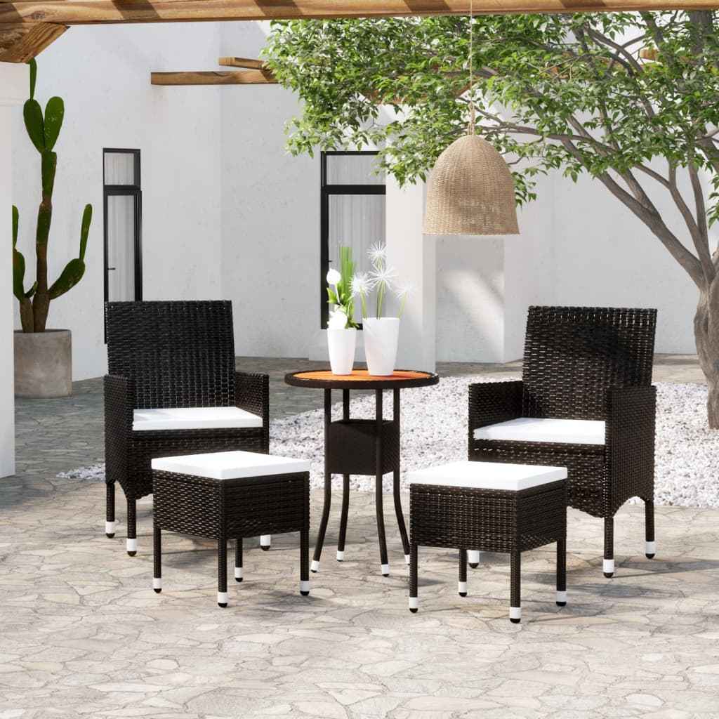 vidaXL 5 pcs conjunto lounge de jardim vime PE preto