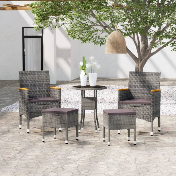 vidaXL 5 pcs conjunto lounge de jardim vime PE preto