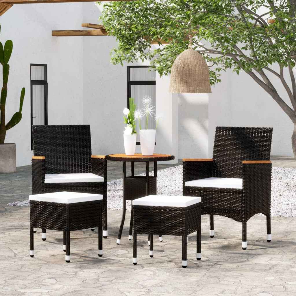 vidaXL 5 pcs conjunto lounge de jardim vime PE preto