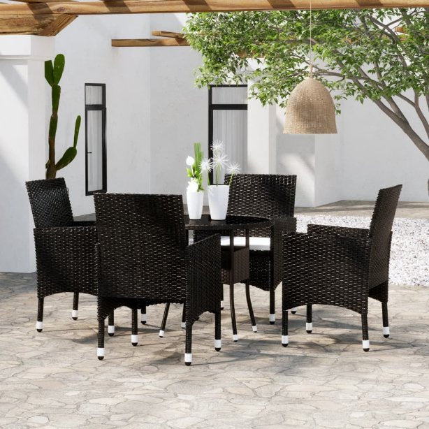 vidaXL 5 pcs conjunto de jantar para jardim vime PE preto