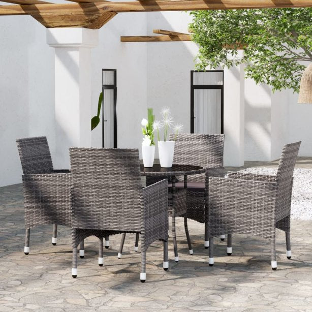 vidaXL 5 pcs conjunto de jantar para jardim vime PE preto