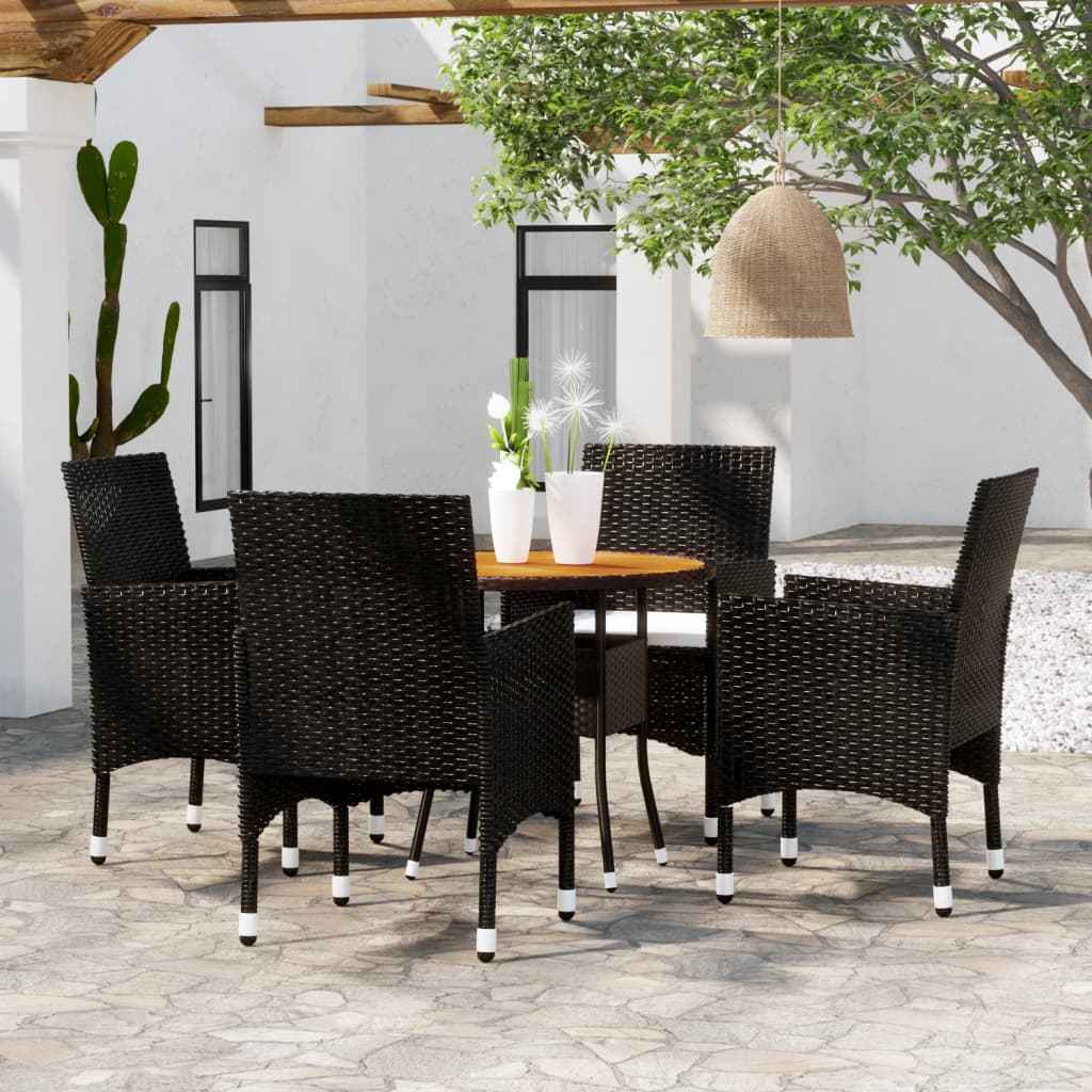 vidaXL 5 pcs conjunto de jantar para jardim vime PE preto