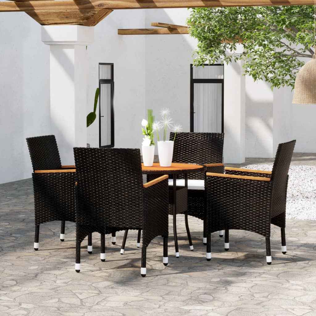 vidaXL 5 pcs conjunto de jantar para jardim vime PE preto