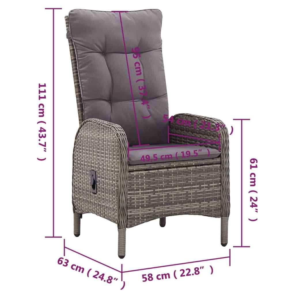 vidaXL 11 pcs conjunto de jantar para jardim vime PE cinzento