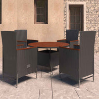 vidaXL 5 pcs conjunto jantar exterior com almofadões vime PE preto