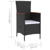 vidaXL 5 pcs conjunto jantar exterior com almofadões vime PE preto