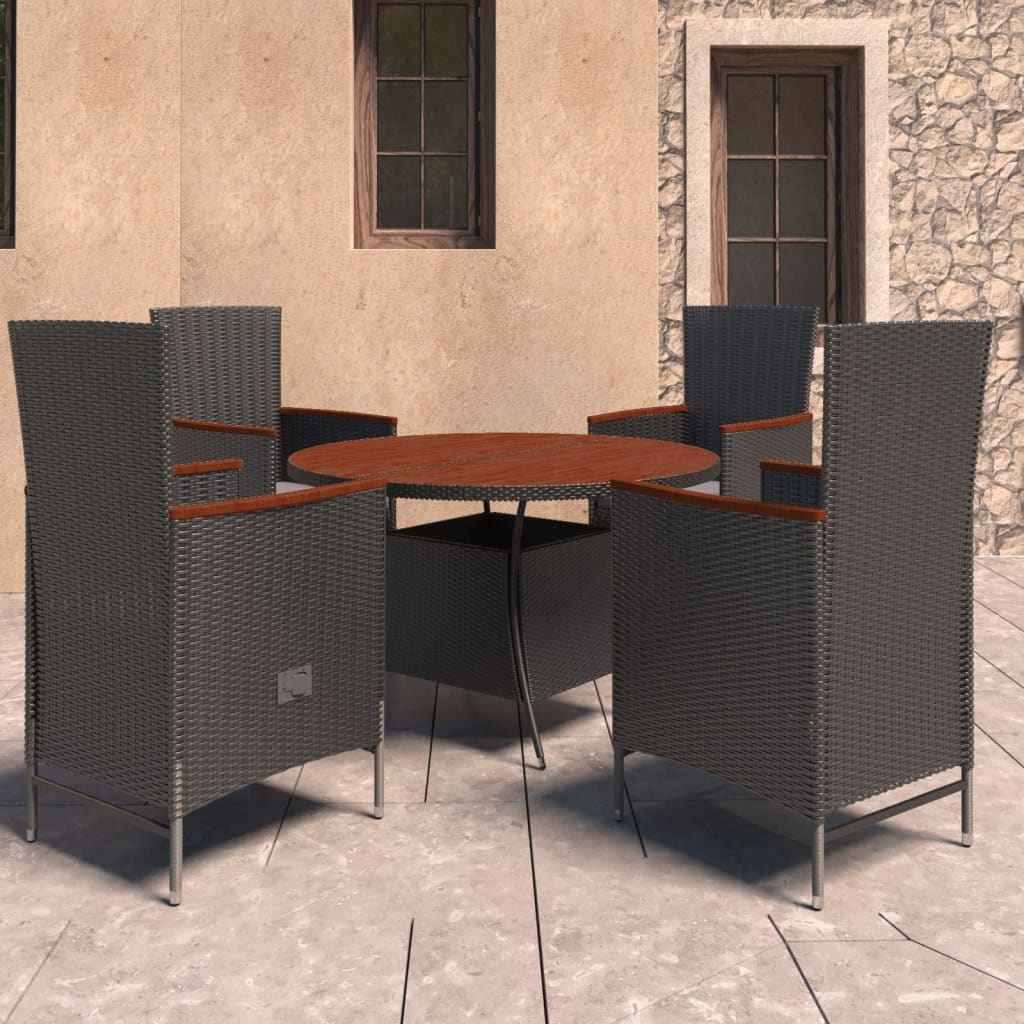 vidaXL 5 pcs conjunto jantar exterior com almofadões vime PE preto