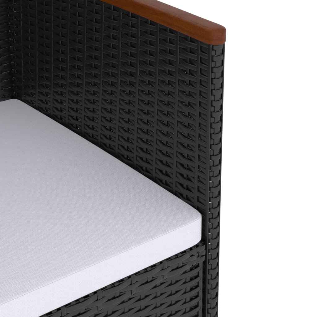 vidaXL 5 pcs conjunto jantar exterior com almofadões vime PE preto