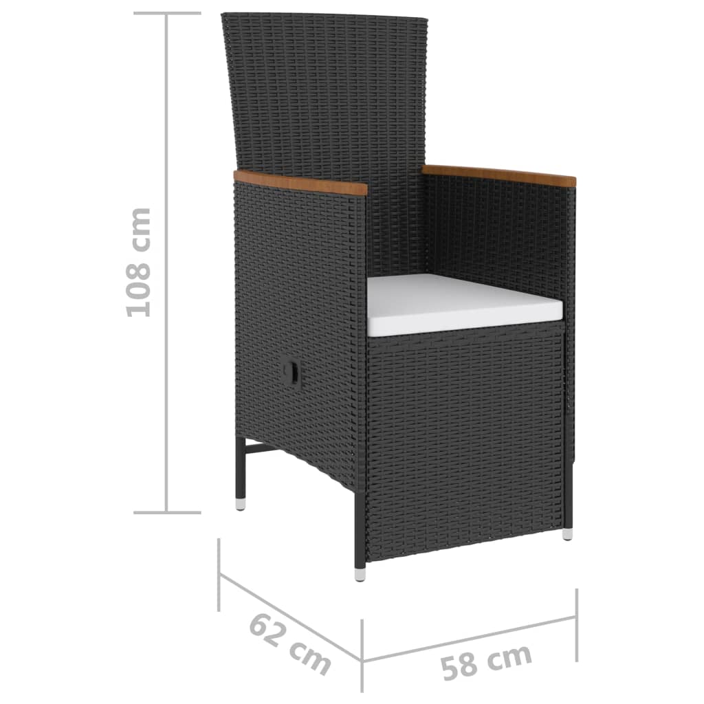 vidaXL 5 pcs conjunto jantar exterior com almofadões vime PE preto