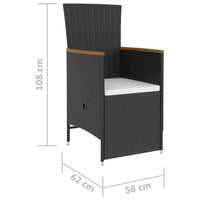 vidaXL 5 pcs conjunto jantar exterior com almofadões vime PE preto