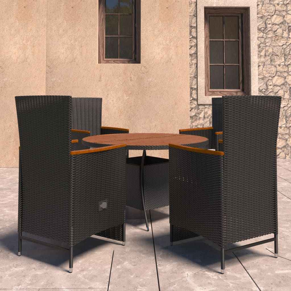 vidaXL 5 pcs conjunto jantar exterior com almofadões vime PE preto