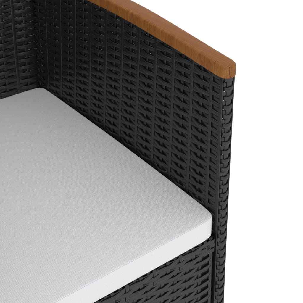 vidaXL 5 pcs conjunto jantar exterior com almofadões vime PE preto