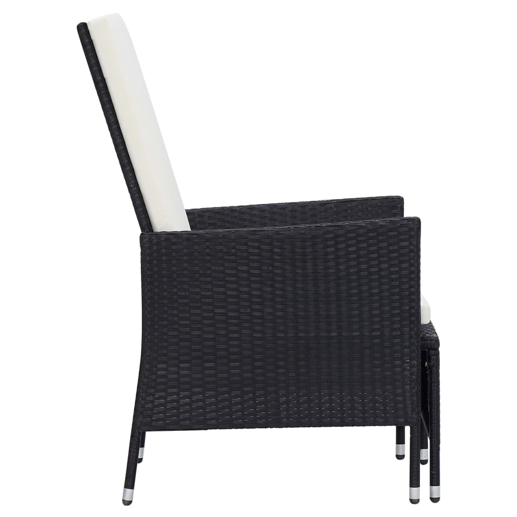 vidaXL 3 pcs conjunto lounge para jardim c/ almofadões vime PE preto