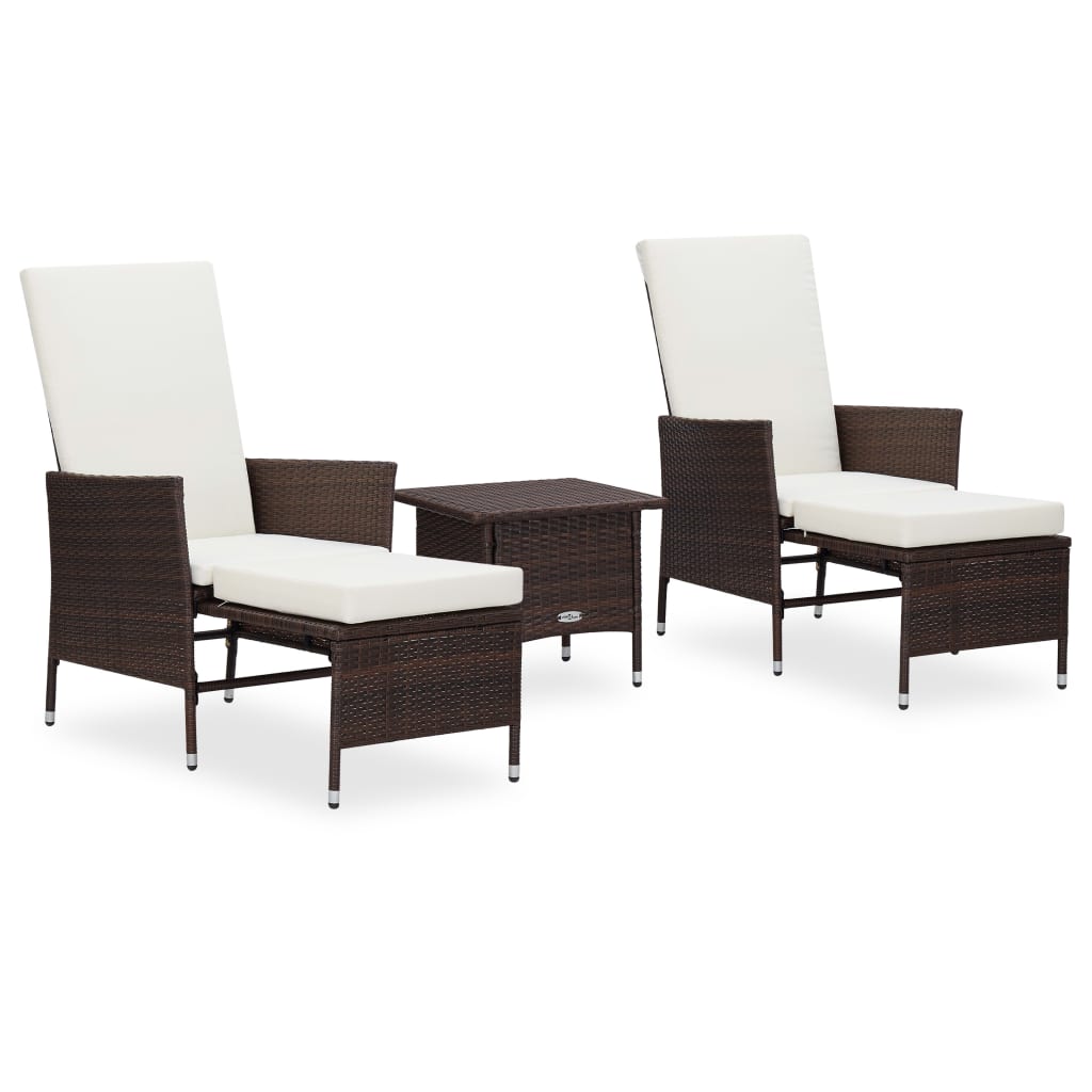 vidaXL 3 pcs conjunto lounge para jardim c/ almofadões vime PE preto
