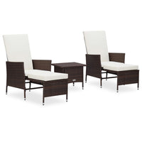 vidaXL 3 pcs conjunto lounge para jardim c/ almofadões vime PE preto